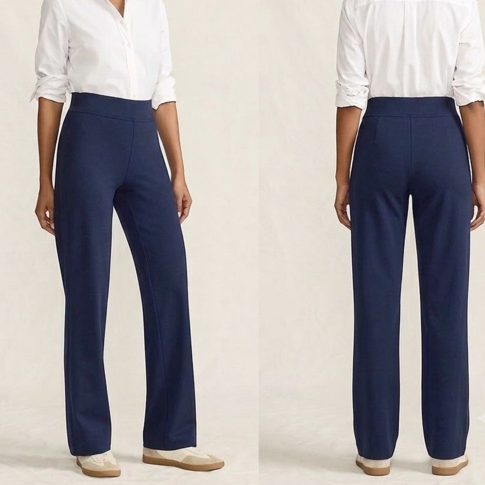 Lands' End Starfish Straight Leg Pants Size XL 18 Navy Blue Knit Pull On Elastic